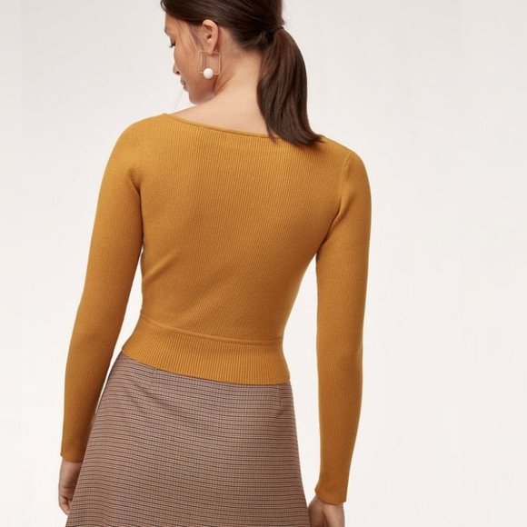 WILFRED | Yacine Cut Out Ribbed Long Sleeve Yellow Top Aritzia XS - Picture 4 of 9